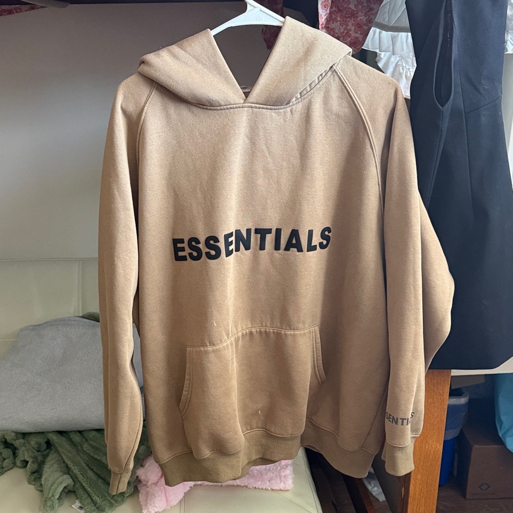 Essentials Beige Hoodie with Black Logo